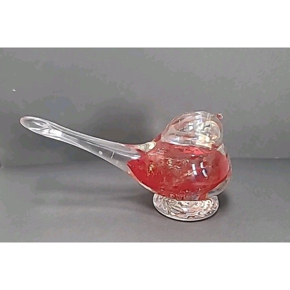 Vintage Red & Clear Art Glass Bird  Hand Blown Paperweight - Picture 4 of 6